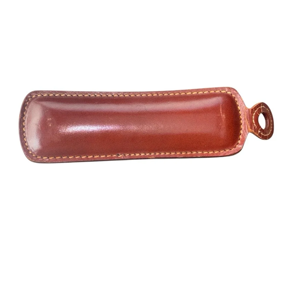 Vintage Leather Curved Shoe Brush Hang Hook Brown 6.5